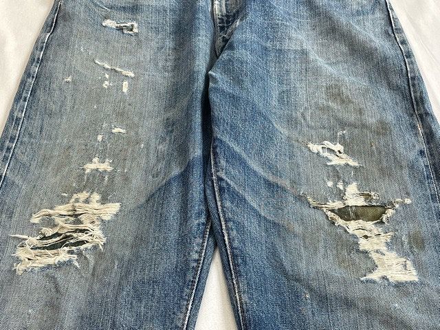 60's 70's 米国製 リーバイス LEVI'S 505 ビッグE 赤耳 裾チェーン ダメージ クラッシュ 実寸W96 L75cm [ta-0810]_画像8