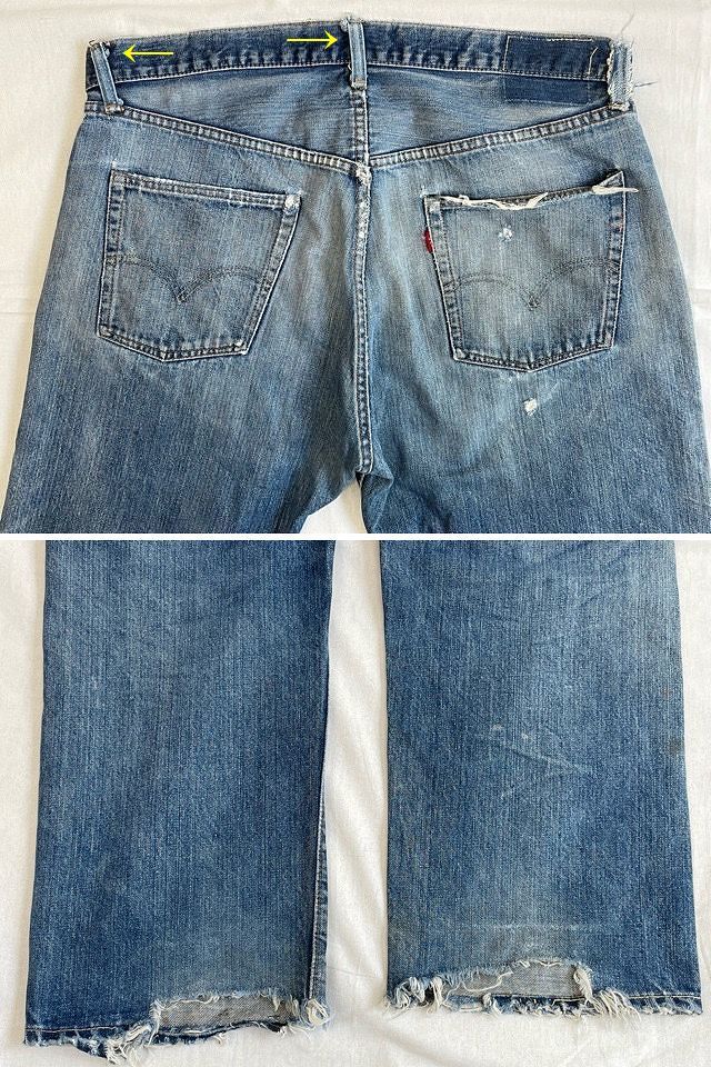 60's 70's 米国製 リーバイス LEVI'S 505 ビッグE 赤耳 裾チェーン ダメージ クラッシュ 実寸W96 L75cm [ta-0810]_画像10