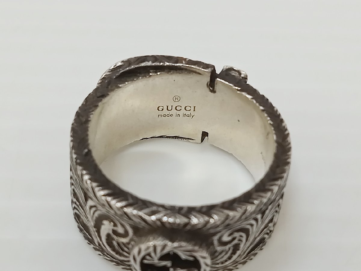 [19A-58-014-1] GUCCI グッチ インターロッキングＧリング ベルト柄 バックル柄 18～19号　シルバー_画像6