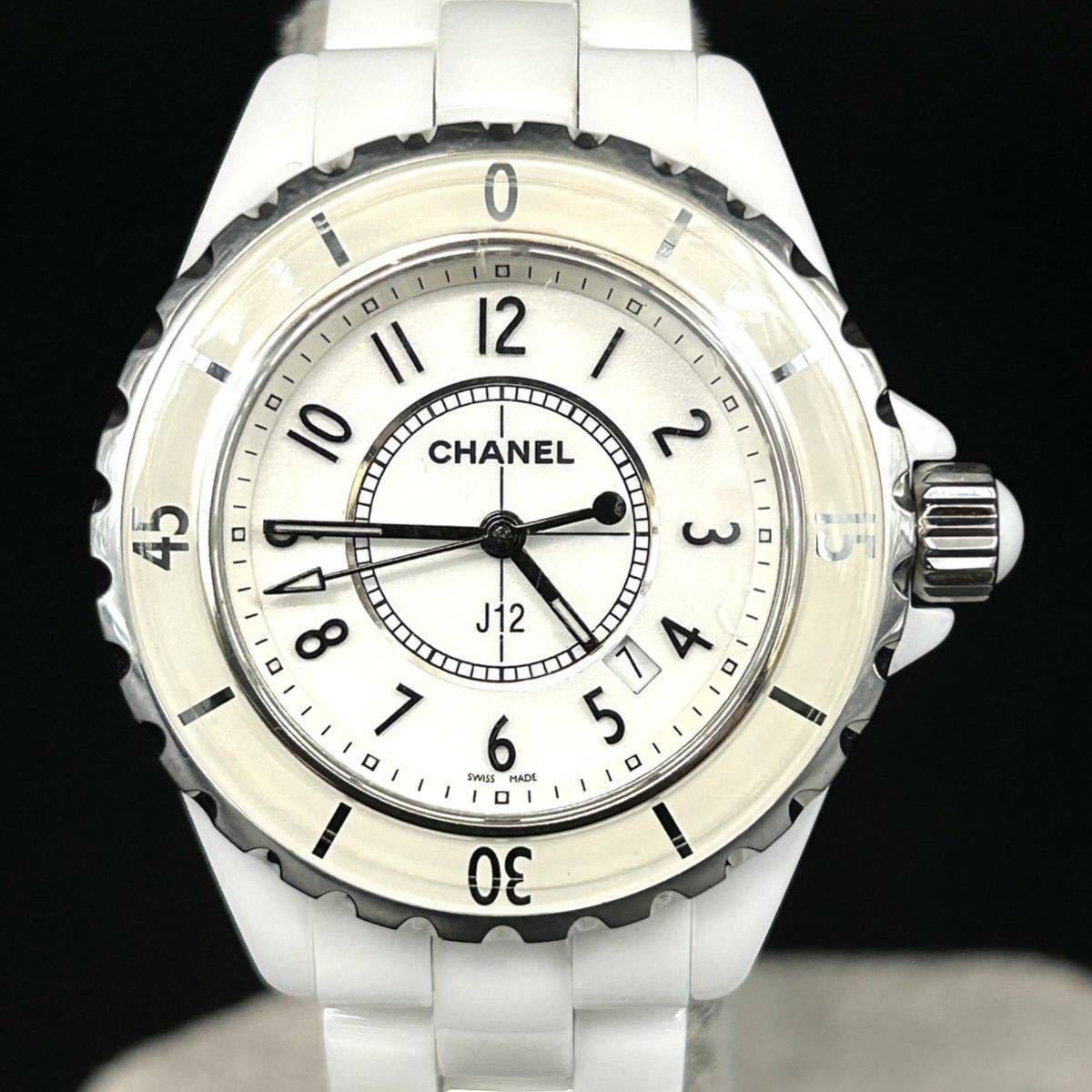 ◆ 稼動品 CHANEL シャネル J12 ホワイト文字盤 レディース 腕時計 QZ セラミックベルト 一部シールあり ラウンド ◆　【B3301】