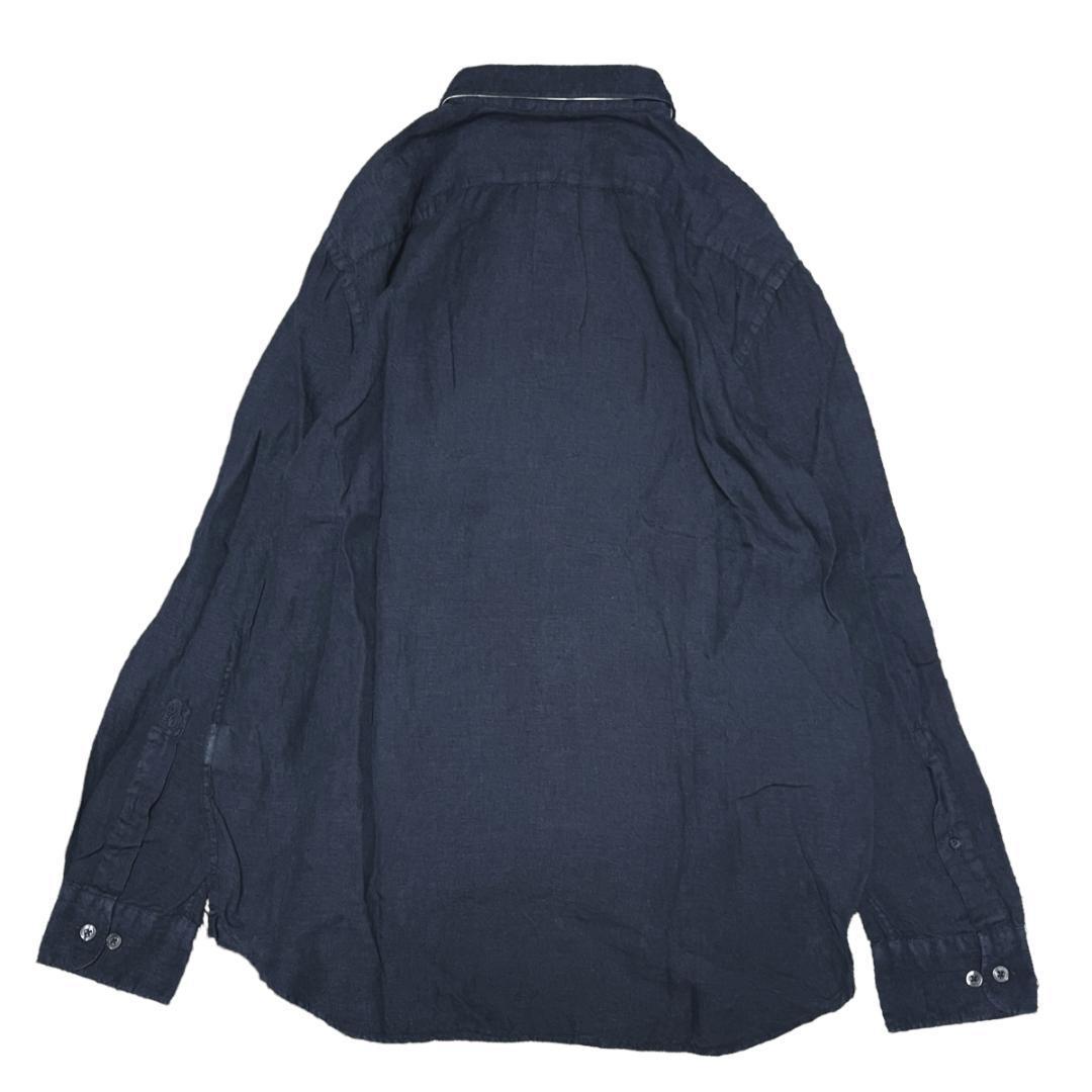 【新品】120％LINO 麻 リネン ボタンダウンシャツ S (ゆったりめ） 濃紺 ダークネイビー / BDシャツ 120％リノ_画像3