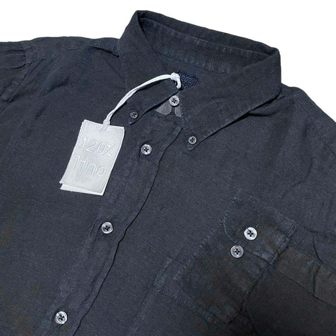 【新品】120％LINO 麻 リネン ボタンダウンシャツ S (ゆったりめ） 濃紺 ダークネイビー / BDシャツ 120％リノ_画像4