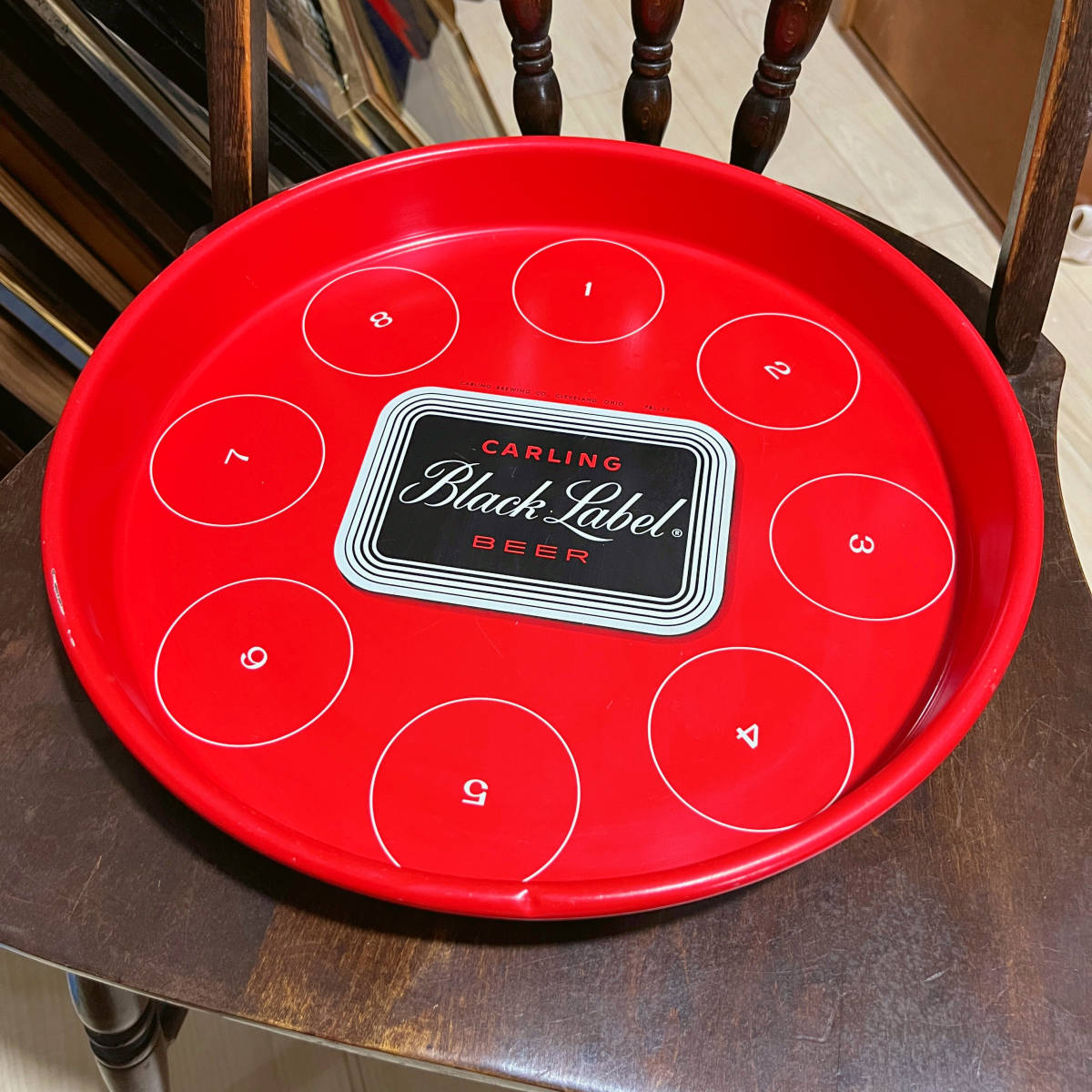 【メタルトレイ/おぼん】Carling Black Label ブラックレーベル Vintage Metal Tray アドバタイジング 販促用 ビール お酒 ホワイト 白 赤_画像1