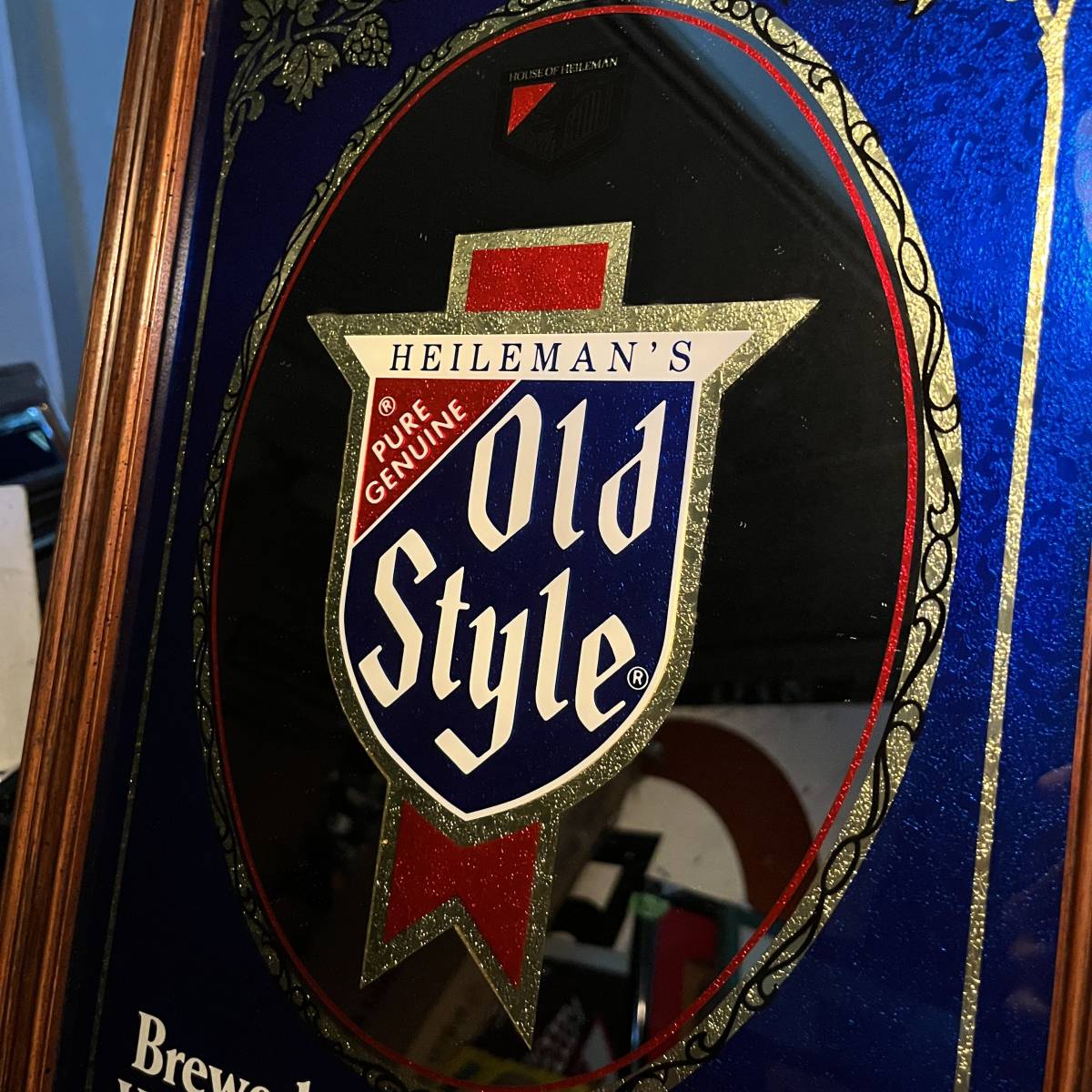 【パブミラー】1980s HEILEMAN'S OLD STYLE オールドスタイル Pub Mirror Bar Mirror バーミラー ブルー ビール 企業物 お酒 80s