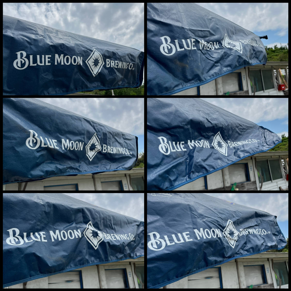 【パラソル】ビンテージパラソル BLUE MOON (ブルームーン) 希少 白ビール お酒 ビール ブルー 青 ミラークアーズ社 企業物　企業ロゴ_画像3