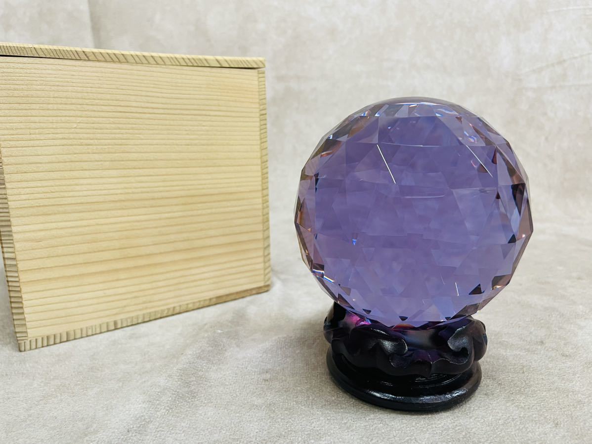 水晶玉 台座 材質不明 紫 パワーストーン クリスタル 直径約105mm