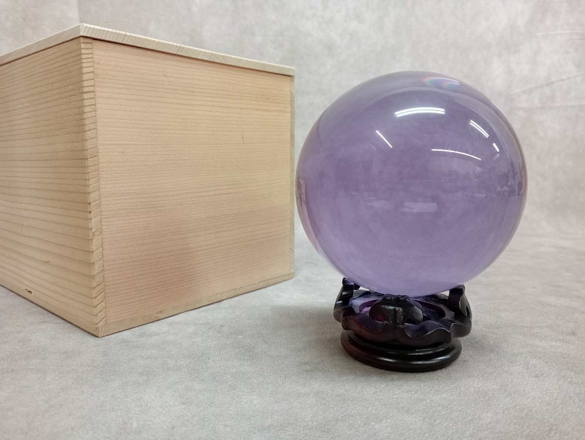 水晶玉 丸玉 台座 直径約105mm 材質不明 クリスタル 紫色 パワーストーン