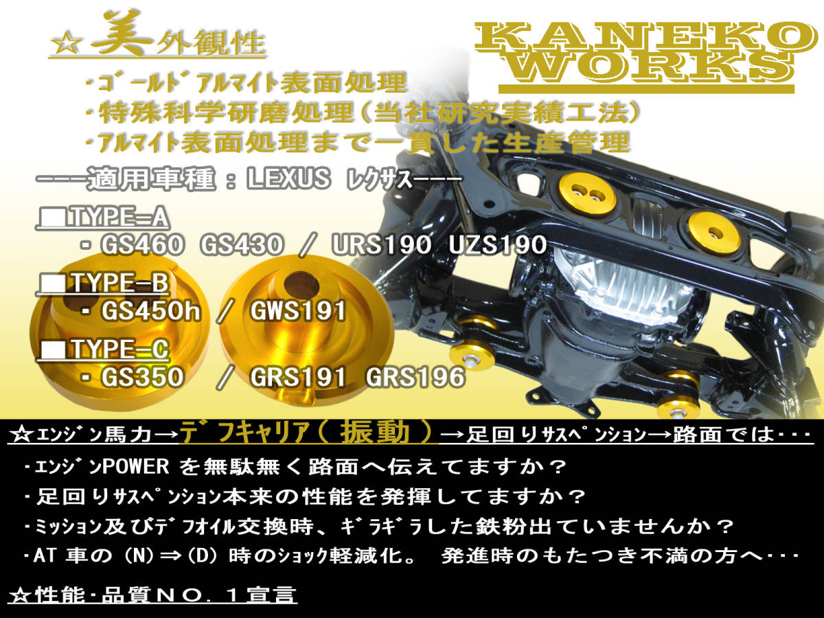  Lexus LEXUS_GS460 GS430 GS450h GS350_URS190UZS190 GWS191 GRS191GRS196_KANEKOWORKS diff mount rigid color RRR