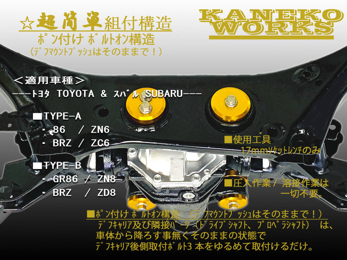 86 GR86 BRZ_ZN6ZN8 ZC6ZD8__KANEKOWORKSデフマウントリジットカラーRRR__RR-SPEC-R（デフキャリア後側用）