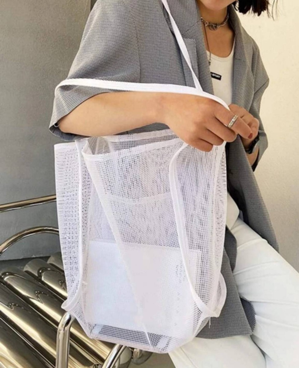 新品 トートバッグ ホワイト肩掛け かばん 鞄 大容量 軽量 レディース ファッション雑貨 メッシュ_画像3