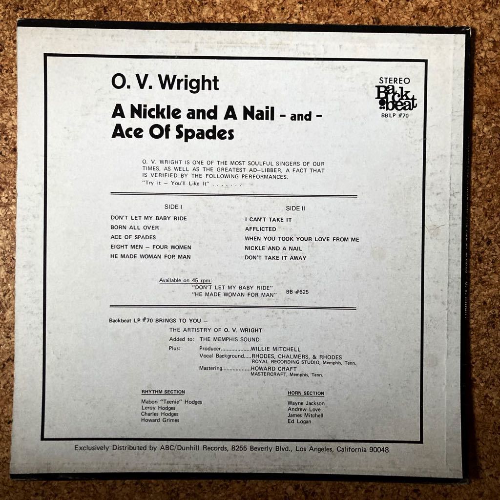 US оригинал O. V. Wright[A Nickel And A Nail And Ace Of Spades]1st Press RED этикетка очень редкий A3, сам .. VERSION 