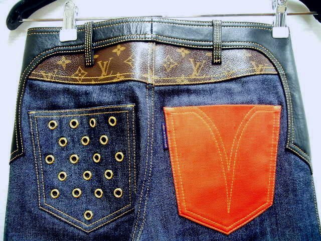 * prompt decision [W28] unused goods LOUIS VUITTON 18SS monogram sheep leather leather eyelet switch stretch Denim Louis Vuitton FEPB01FGK pants #4444