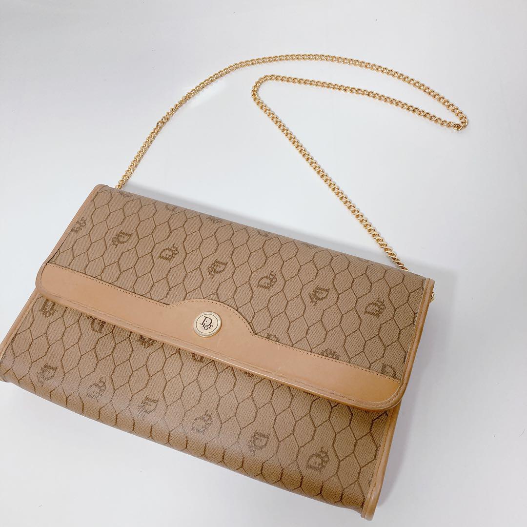 美品 ディオール Dior ショルダーバッグ チェーン ベージュ ハニカム