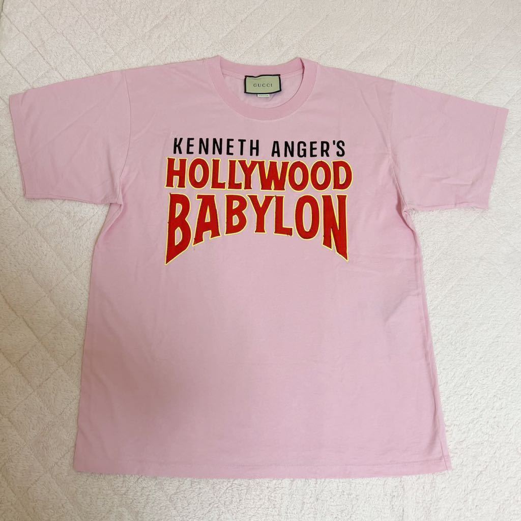 日本人気超絶の GUCCI グッチ HOLLYWOOD BABYLON プリント Tシャツ size S ピンク 国内正規品 半袖シャツ