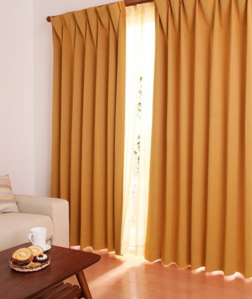 １級遮光 ドレープカーテン (幅150cm×高さ185cm)の２枚セット 色-オレンジ /国産 日本製 防炎 遮熱 洗える