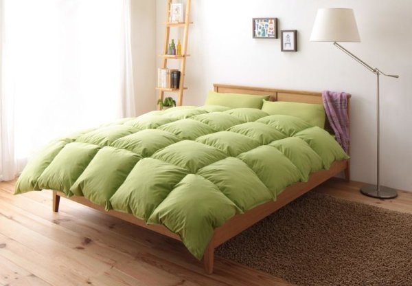 羽根布団セット ベッド用８点 シングルサイズ 色-モスグリーン