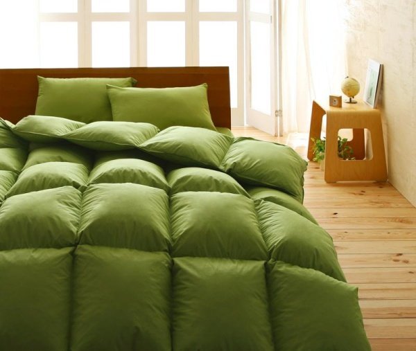 最新作 セミダブルサイズ ベッド用８点 布団セット 色-モスグリーン