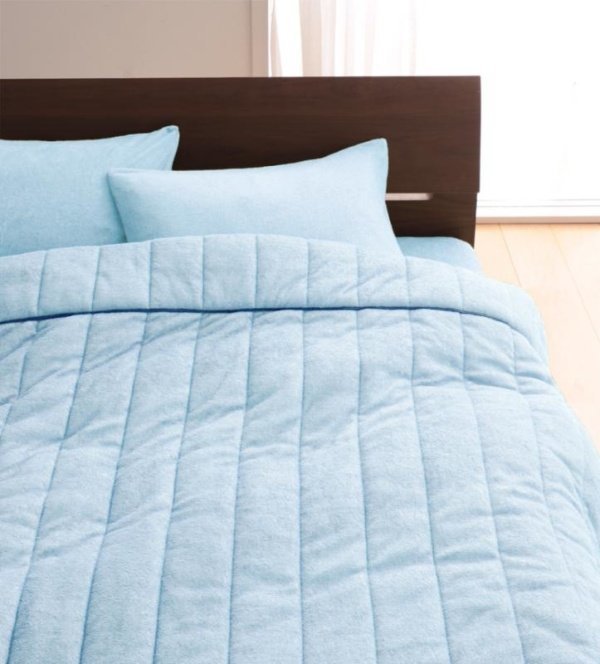 タオル地 タオルケット と ベッド用ボックスシーツ のセット ダブルサイズ 色-パウダーブルー/綿100%パイル 洗える