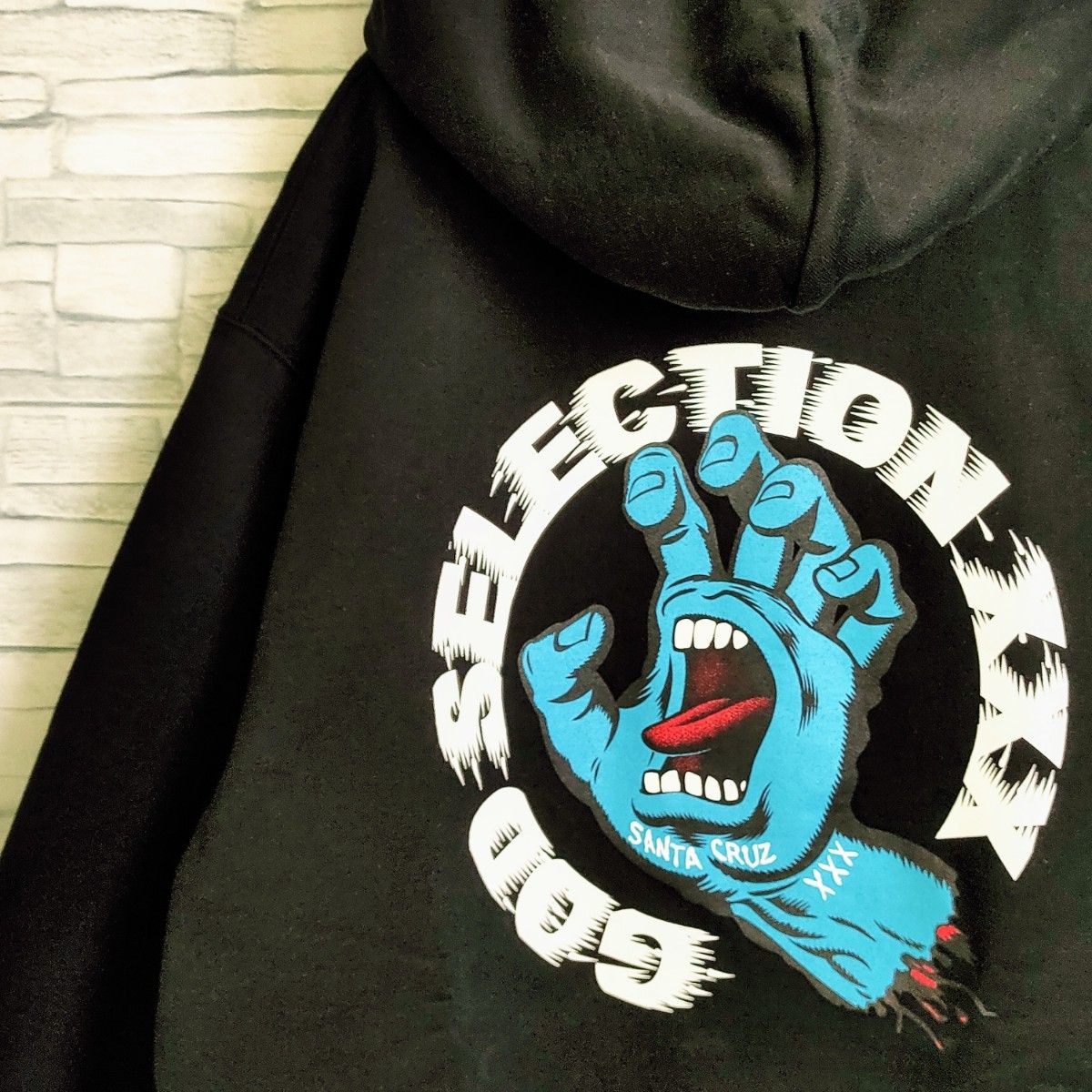 【入手困難】GOD SELECTION XXX × SANTA CRUZ　希少ロゴパーカー　M　美品　黒　ゴッドセレクション