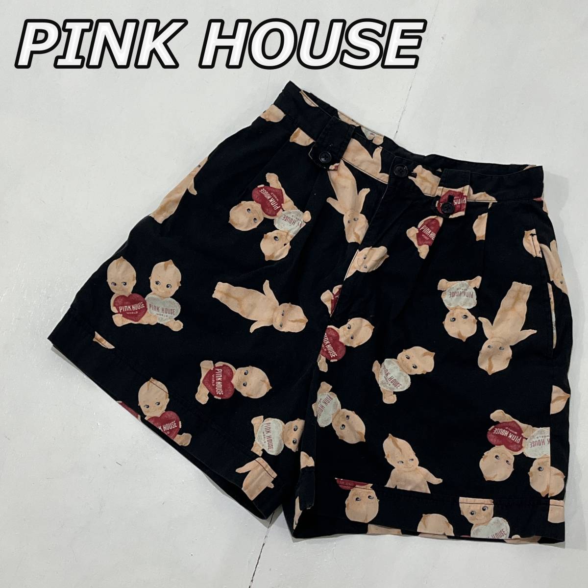 PINK HOUSEピンクハウス キューピー 総柄 2タック ショートパンツ