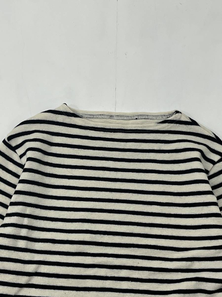 [SAINT JAMES] St. James France made wool cloth border pattern bus k shirt boat neck cut and sewn white black white black 