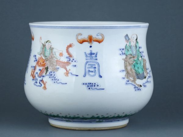 まとめ買いでお得 斗彩福壽人物図香炉【仁】染付 陶磁器 大清康熙年製