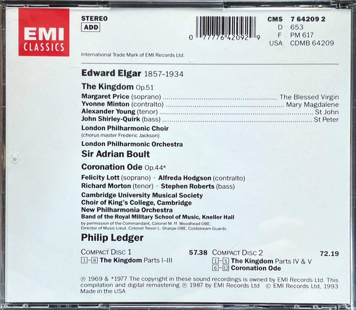 (C94H)☆2CD/エルガー/Elgar「神の国」Kingdom Op 51/「戴冠式頌歌」Coronation Ode Op 44☆_画像2