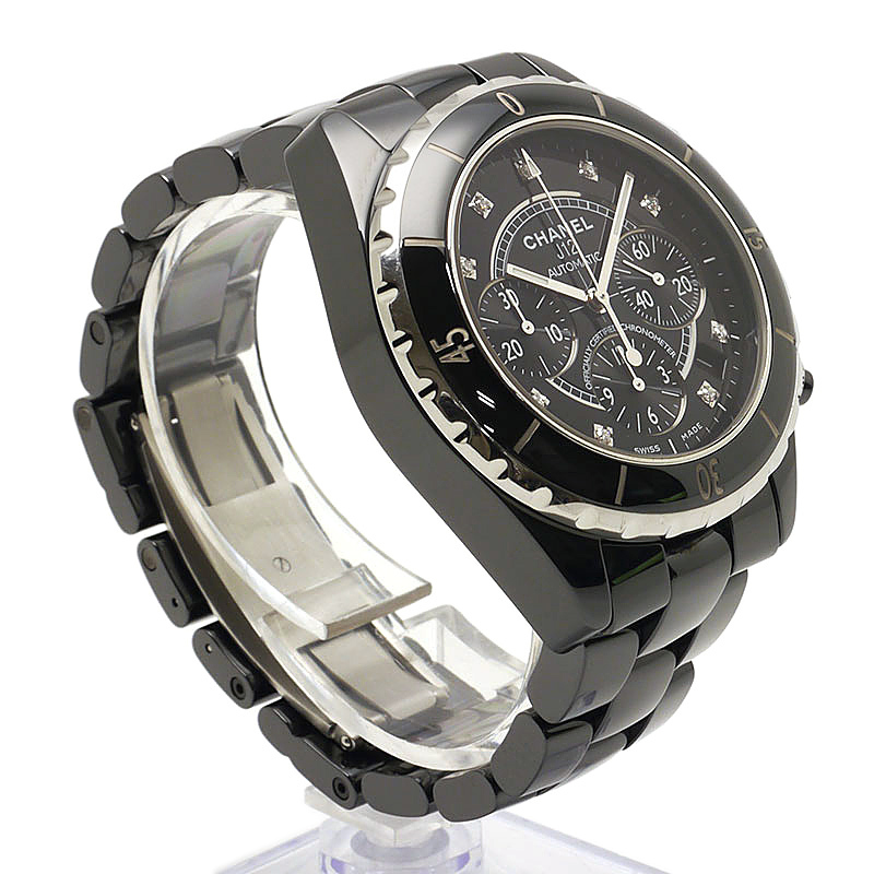 人気 メンズ腕時計 H2419 9Pダイヤモンド J12クロノグラフ CHANEL シャネル オートマウォッチ 保証書付 ブラック セラミック×SS  J12 