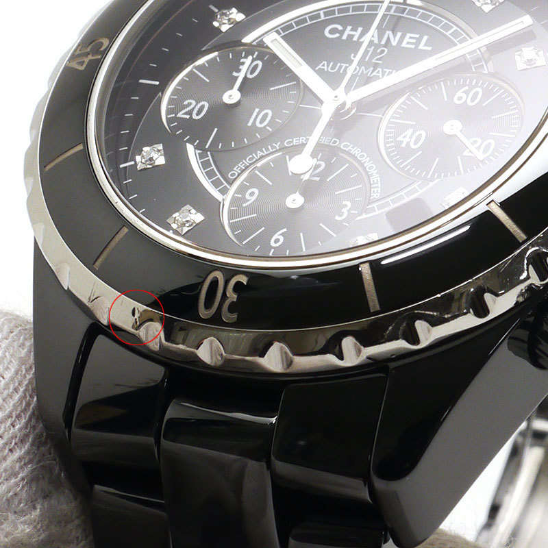 シャネル CHANEL J12クロノグラフ 9Pダイヤモンド H2419 メンズ腕時計 オートマウォッチ セラミック×SS ブラック 保証書付_画像8