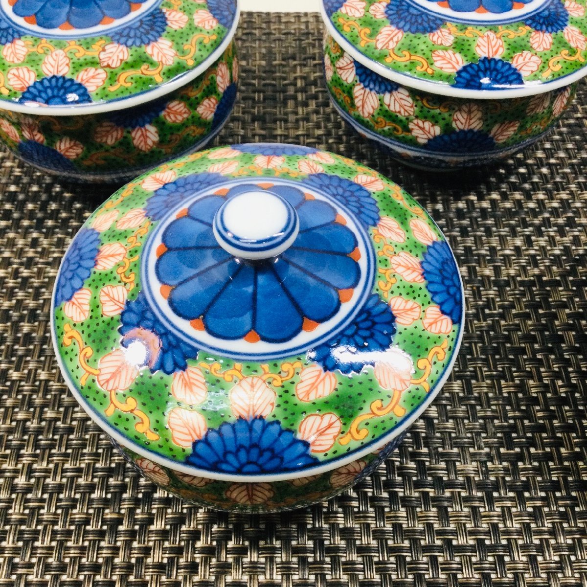 TO 館林源右衛門 源右衛門 有田焼 蓋付湯のみ 5客セット 茶器 色絵