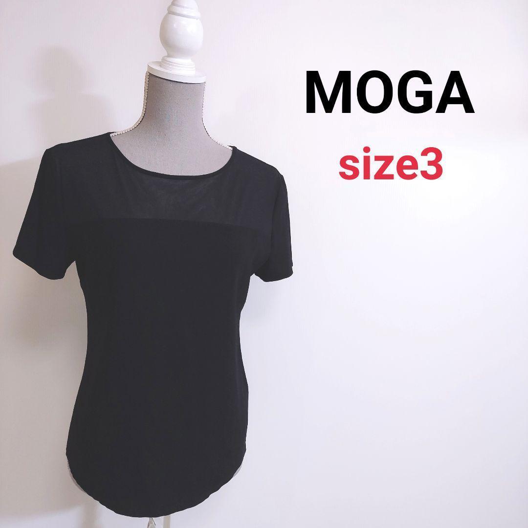 MOGA デコルテ部分ややシースルー 半袖トップス 黒 Tシャツ 表記サイズ3 L ビギ モガ 80623_画像1