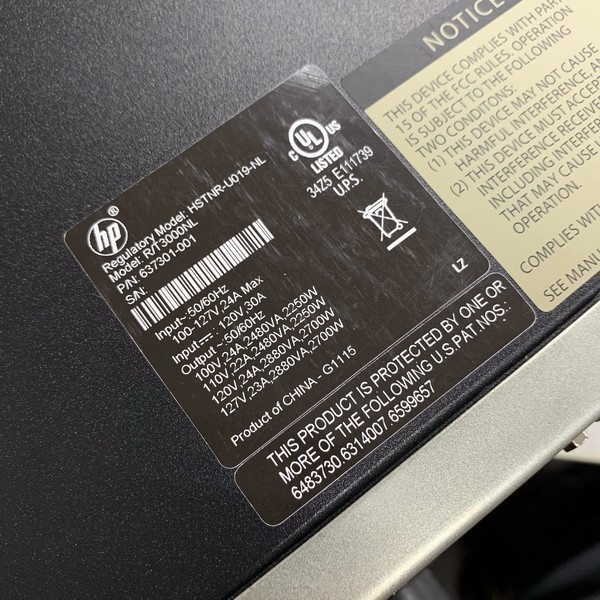 @S1296 現状品 保証無し 高機能無停電電源装置 HPE R/T3000NL G2 UPS 100V(L5-30P) バッテリーNG_画像8