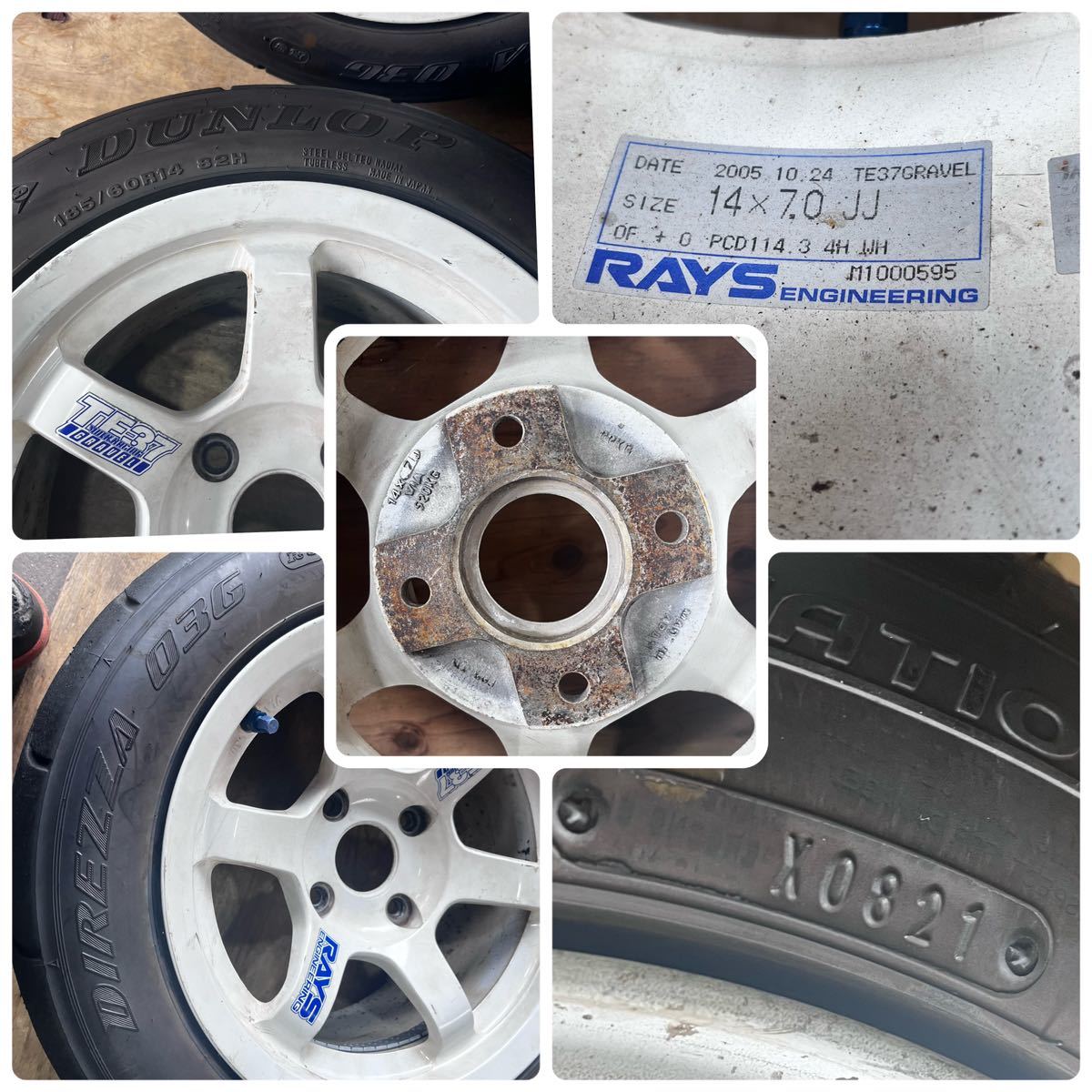 シ RAYS TE37 GRAVEL 14インチ 7J オフセット0 4H PCD114.3 4本 セット 185 60R14　ディレッツァ03G カプチーノ EA11R AE86 トレノ レビン_画像8