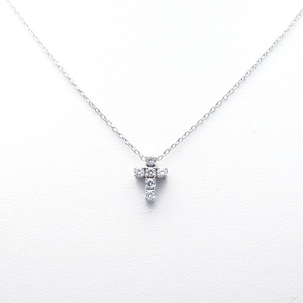 経典 【緑屋質屋】ポンテヴェキオ ダイヤクロスネックレス 0.23ct K18WG【中古】 ポンテヴェキオ
