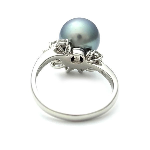 【緑屋質屋】クィーン(Queen)　ブラックパール・ダイヤリング　10.3mm　D0.76ct【中古】