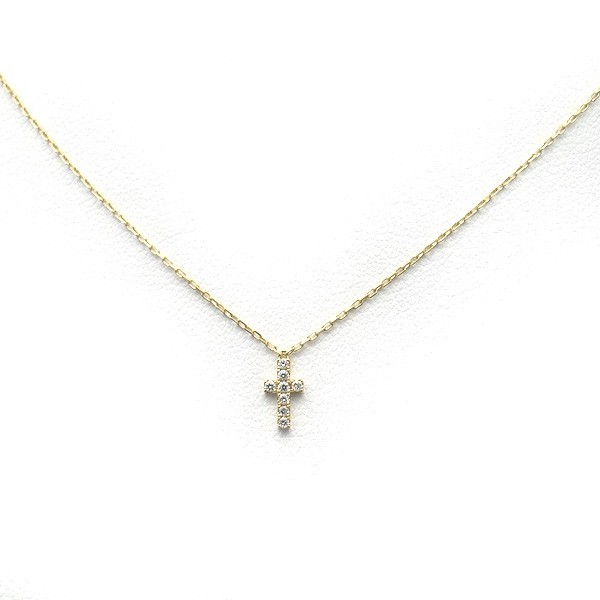 [ green shop pawnshop ] Ahkah (AHKAH) Vivienne kchu-ru Cross pave necklace VC0155010100 K18YG[ used ]