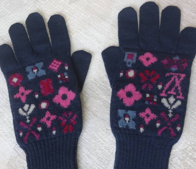 81-ｋ25　極美品　ヴィトン　モノグラム　編み込み　手袋　ネイビー