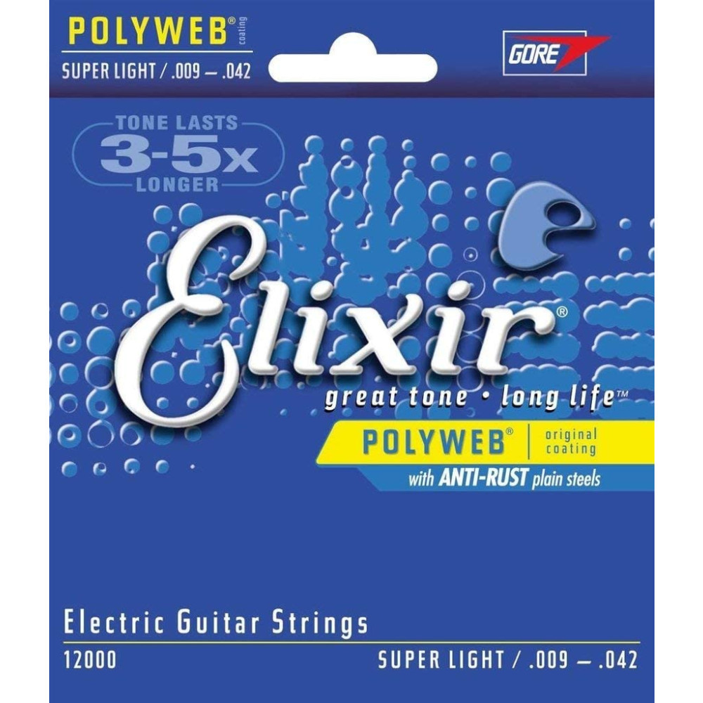 Elixir POLYWEBコーティング弦 ニッケルスチール弦 SUPER LIGHT .009-.042 エレクトリックギター弦 #12000_画像1