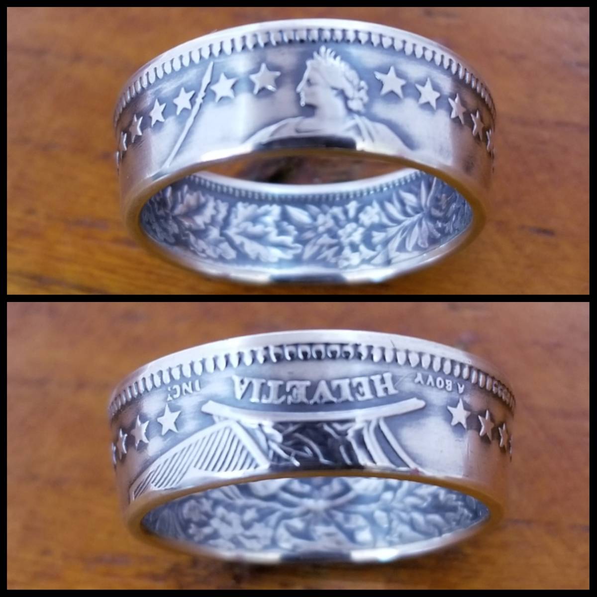 コインリング　スイス　2フラン銀貨　ヘルベティア女王　女王面　シルバーリング　古銭指輪　SV835　AHD_画像2