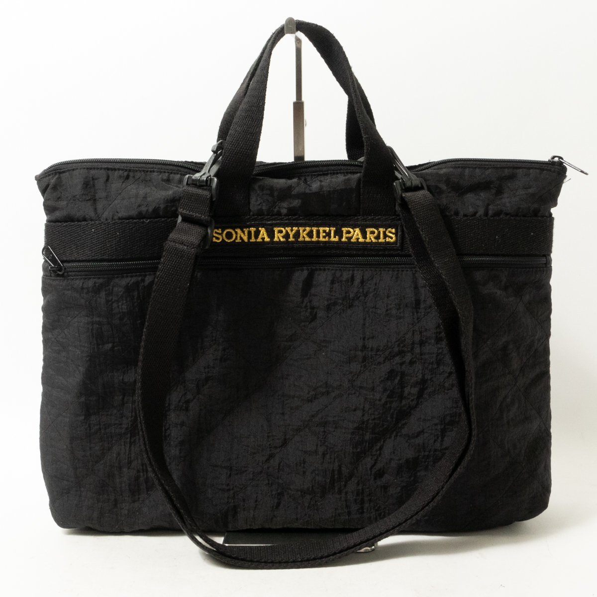 SONIA RYKIEL PARIS 2WAYバッグ ソニアリキエル ブラック 黒 刺繍ロゴ ナイロン ショルダーバッグ ハンドバッグ bag 鞄 婦人 レディース_画像1