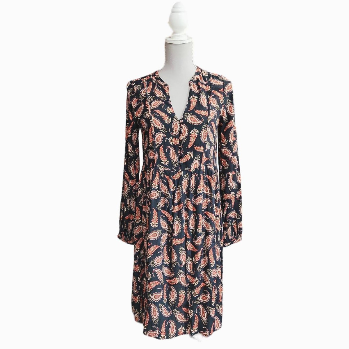 MANGOpeiz Lee total pattern tunic One-piece long sleeve euro. XS japanese SM corresponding black beige red etc. V neck screw course rayon 100% MNG 68008