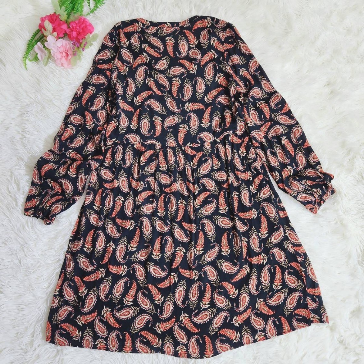 MANGOpeiz Lee total pattern tunic One-piece long sleeve euro. XS japanese SM corresponding black beige red etc. V neck screw course rayon 100% MNG 68008