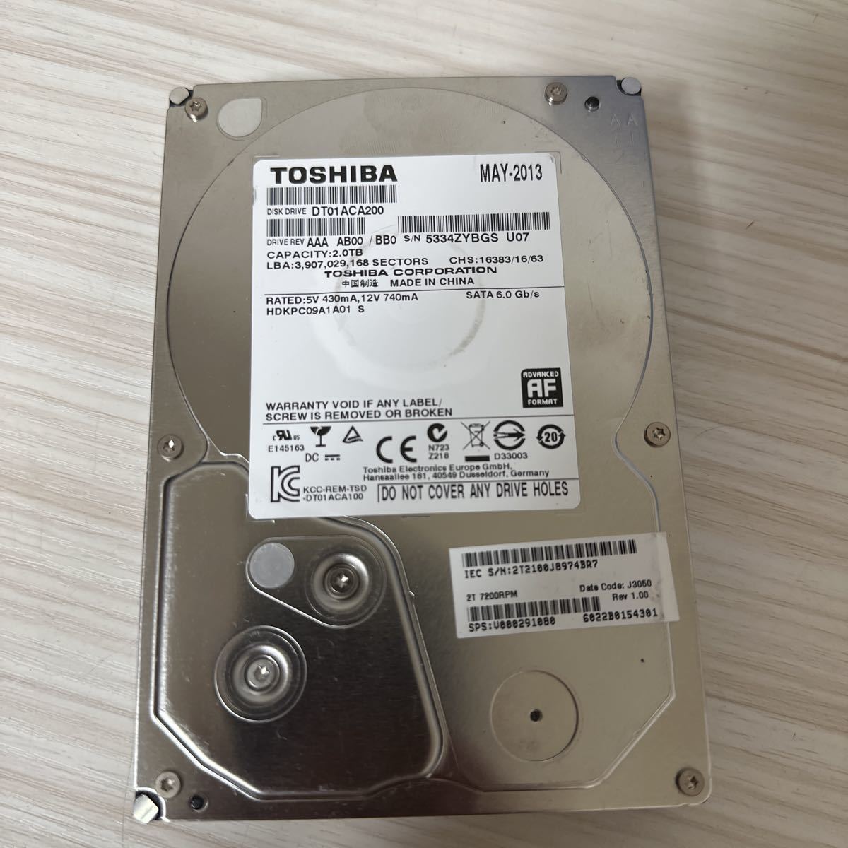 X82:【動作保証/使用0時間】TOSHIBA 2TB HDD DT01ACA200 3.5インチHDD