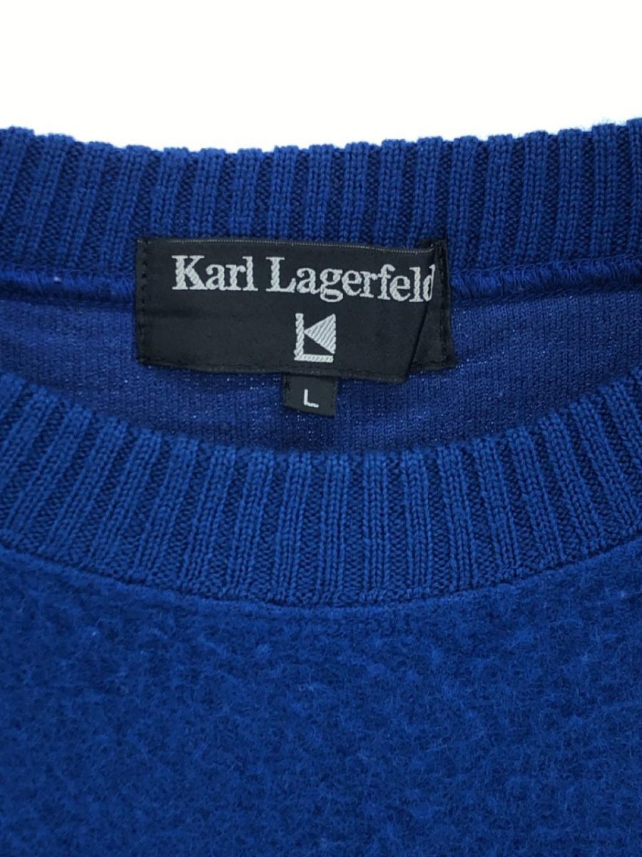 Karl Lagerfeld カールラガーフェルド ウール混 切り替え ニット セーター sizeL/青×黒 ◆■ ☆ dha7 メンズ_画像2