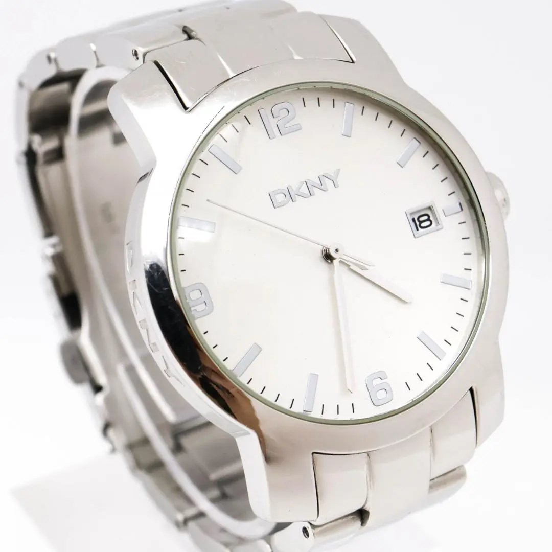 《美品》DKNY 腕時計 シルバー デイト メンズ クォーツ シンプル