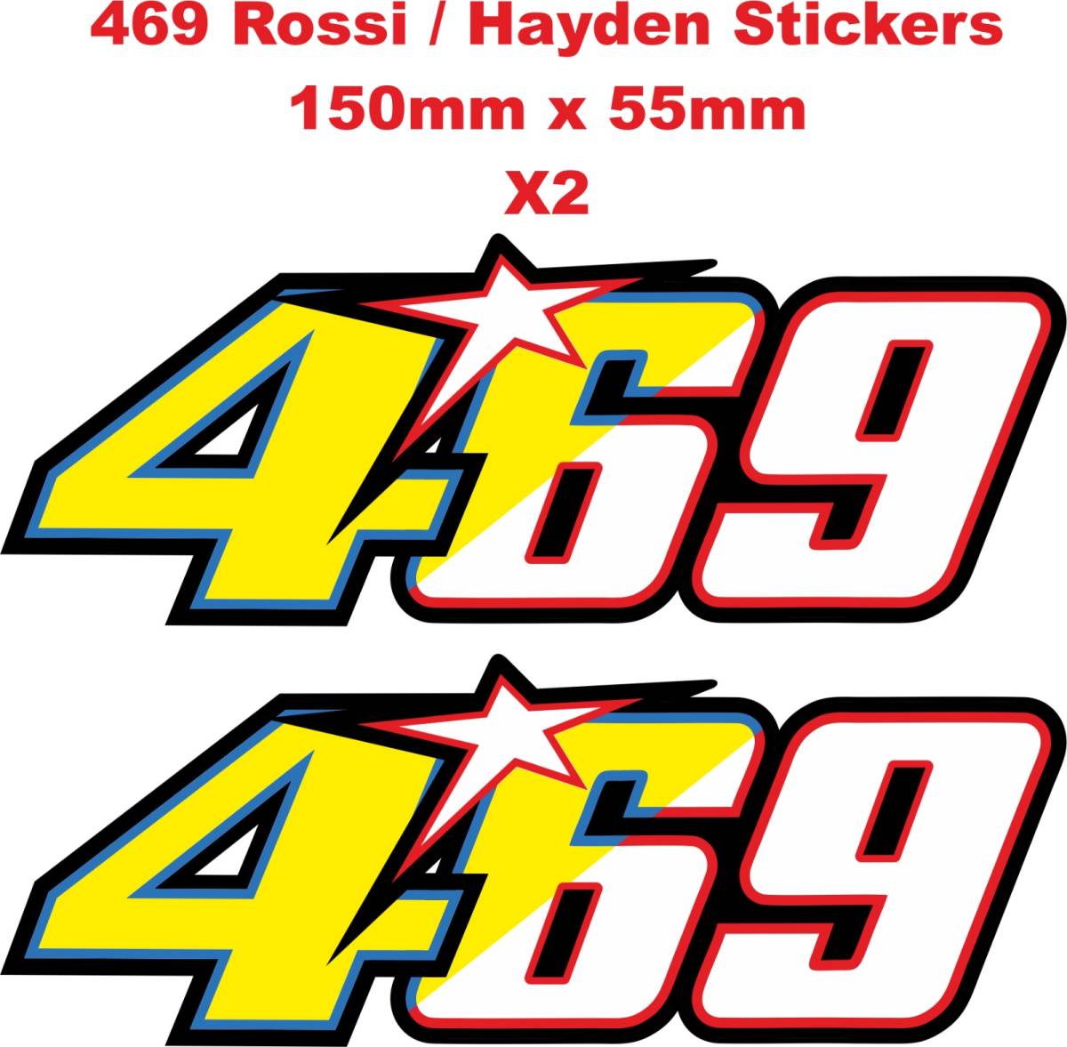 送料無料 Nicky HAYDEN Rossi 469 46 69 Sticker Decal ヘルメット ステッカー シール デカール 150mm x 55mm 2枚セット_画像3