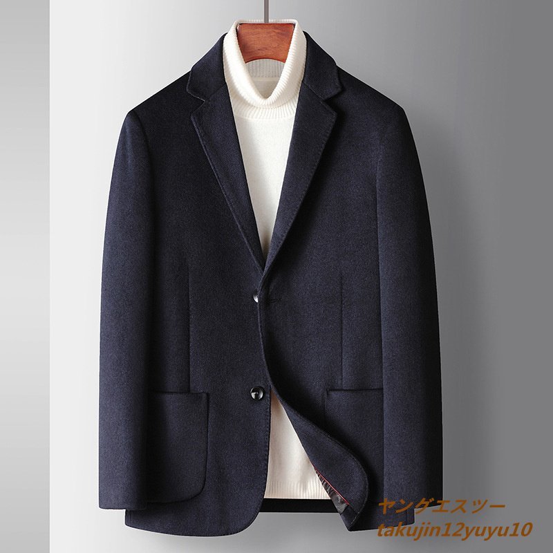 最初の  スリム アウター 紳士 無地スーツ テーラードジャケット 高級 スプリングコート ウール ブレザー メンズ 新品 四色選択 S ネイビー Sサイズ