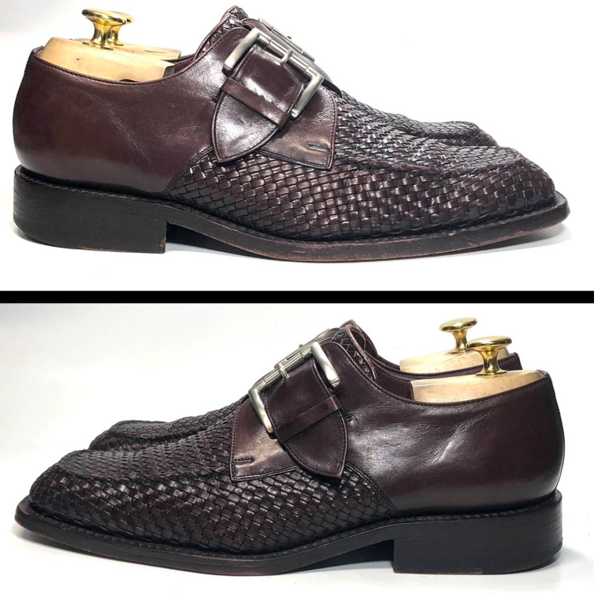 Santoni YAMANE DELUXE 別注 サントーニ 山根靴店 7 モンクストラップ イントレチャート 革靴 レザー シューズ 中古 *管理NAC0492