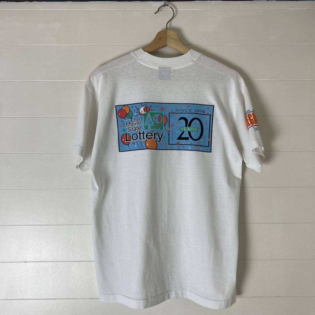 90s USA製 白 プリントTシャツ 半袖 FRUIT OF THE LOOM フルーツオブザルーム カラフルプリント アメリカ製 古着 vintage ヴィンテージ_画像3