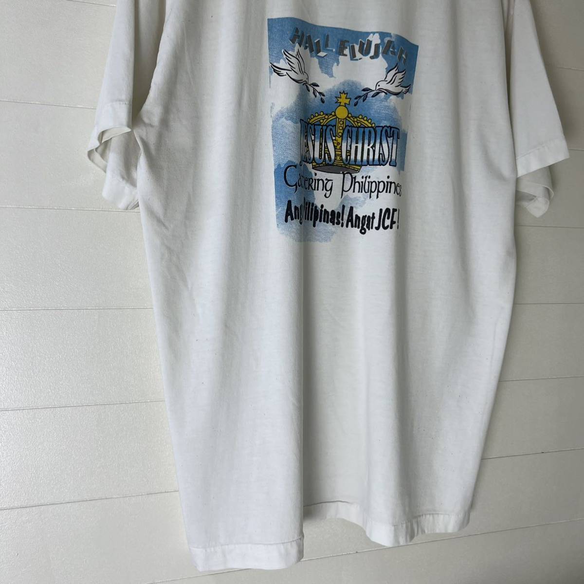 -90s USA古着 白 プリントTシャツ 半袖Tシャツ バックプリント JESUS ジーザス ハレルヤ アメリカ古着 vintage ヴィンテージ シングル_画像6